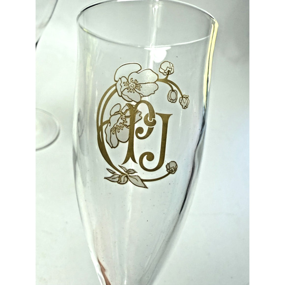2 Signed Perrier Jouet PJ Champagne Flutes Belle-Epoque Anemone Crystal France - Picture 2 of 4